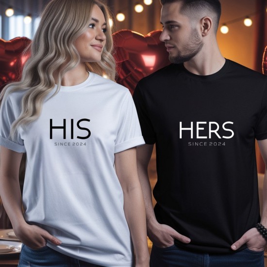 Комплект от две тениски за двойки с щампа His / Hers since .... 